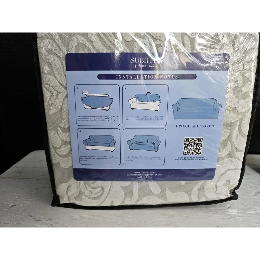 subrtex 1-Piece Jacquard Damask  Cover‎ High Stretch for loveseat Smoky Gray
